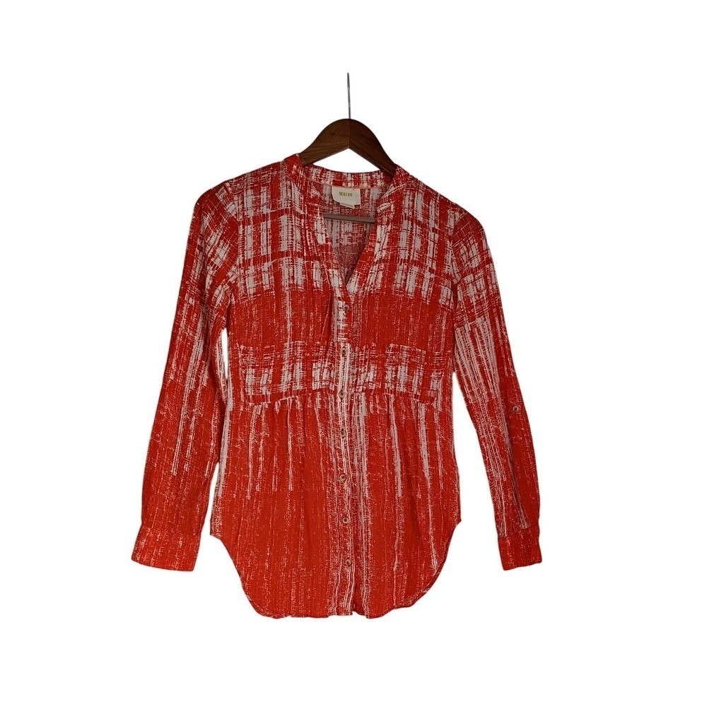 Maeve Anthropologie Red White Abstract Print Button Down Tunic Blouse S NWOT $88